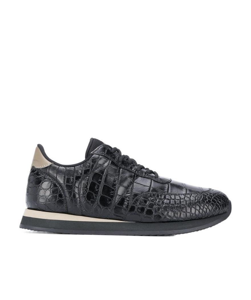 Shop Giuseppe Zanotti Imitation Crocodile Leather Casual Sneakers In Black