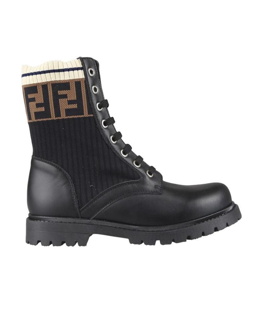 Fendi Double-f Logo Combat Boot In Black