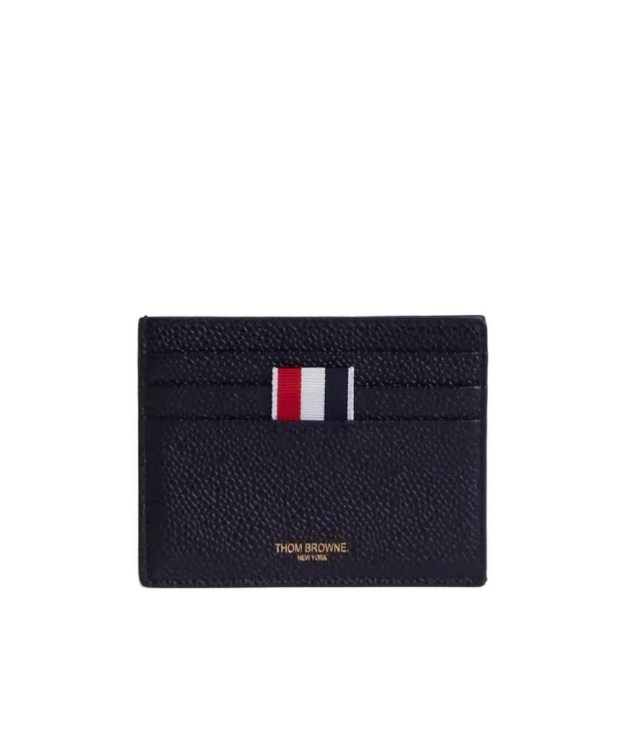 Shop Thom Browne Logo-print 4-bar Leather Cardholder In Black