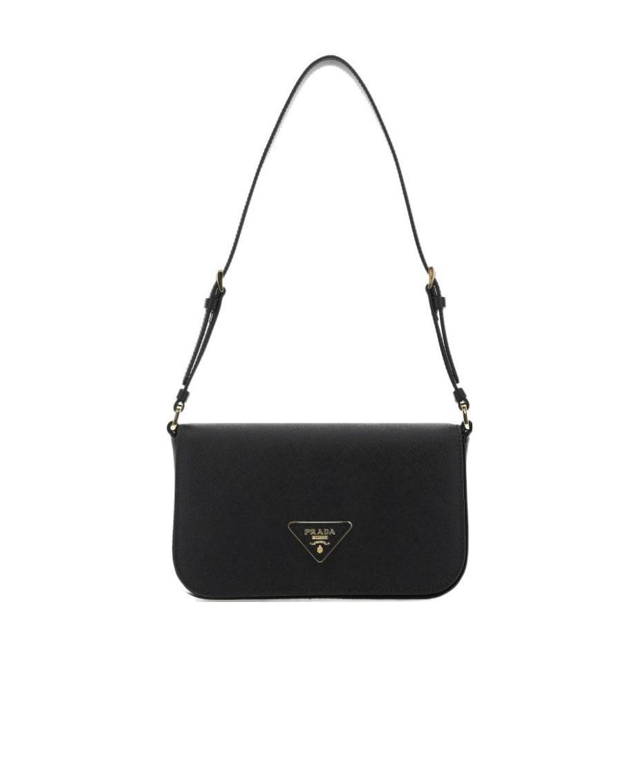 Prada Adjustable Leather Shoulder Bag With Zipper Pocket In Black