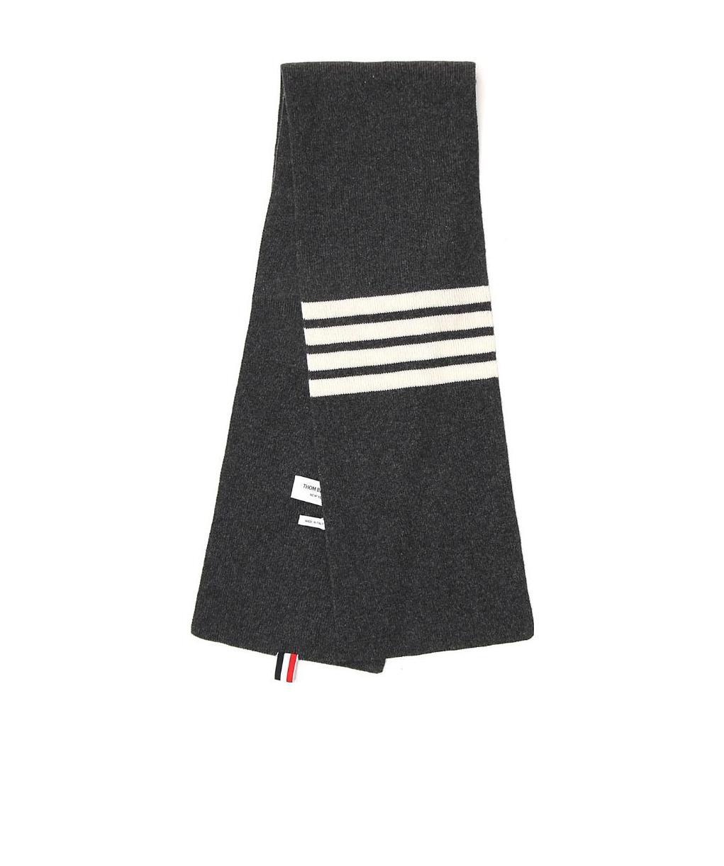 Thom Browne Full Needle Rib Scarf With White 4-bar Stripe In Cashmere In Black