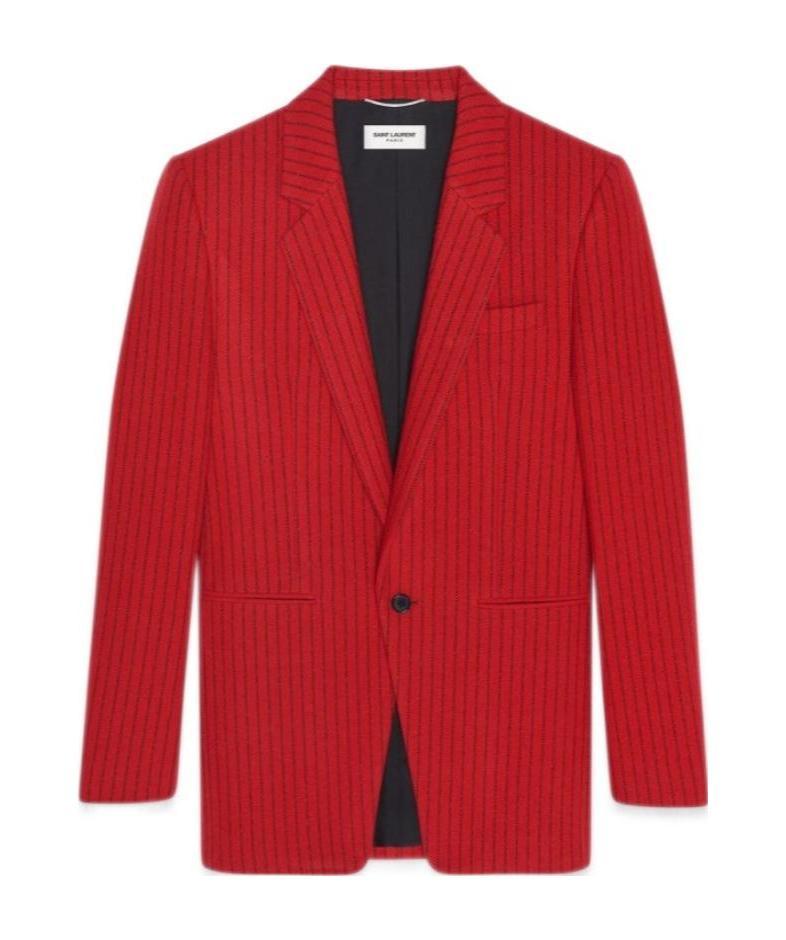 Saint Laurent Pinstripe-pattern Single-breasted Blazer In Red