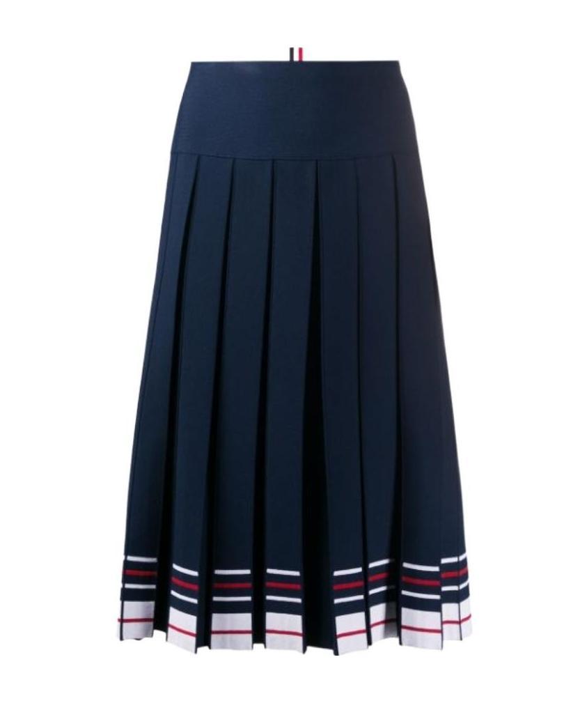 Thom Browne Stripe-print Box-pleat Skirt In Black