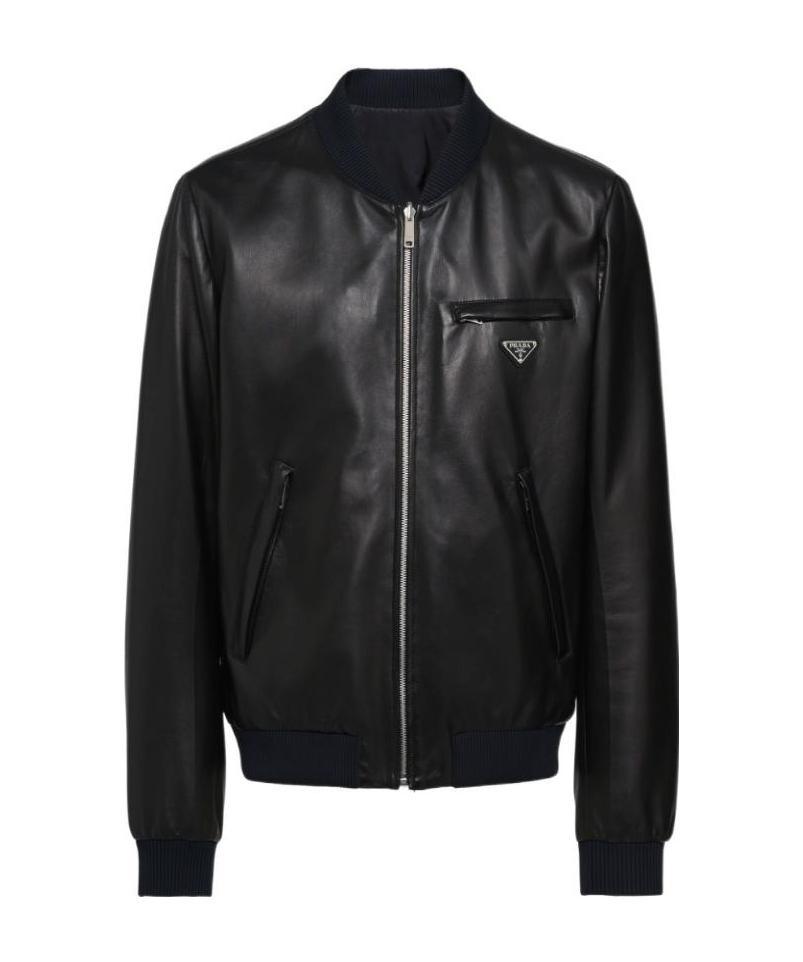 Prada Men Black Nappa Leather Reversible Bomber Jacket In Black