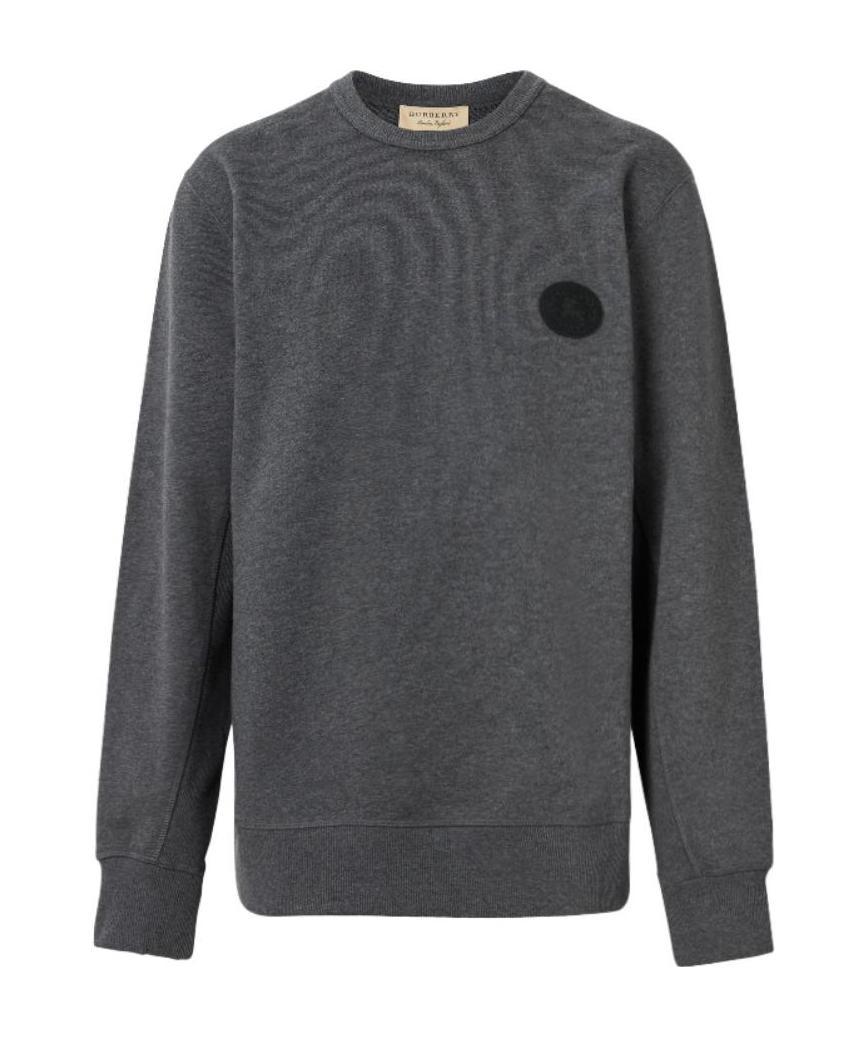 Burberry Logo Patch Round Neck Sweater In Gray