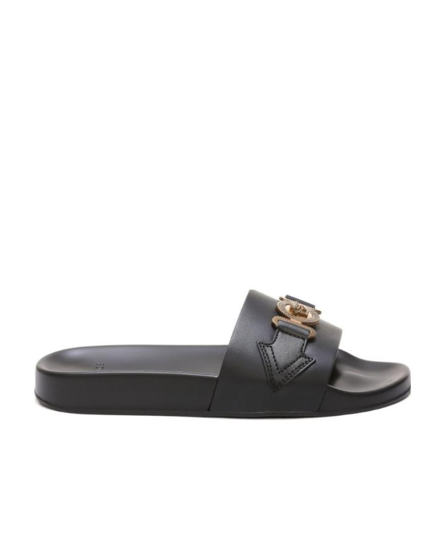 Versace Medusa Leather Slides In Gray