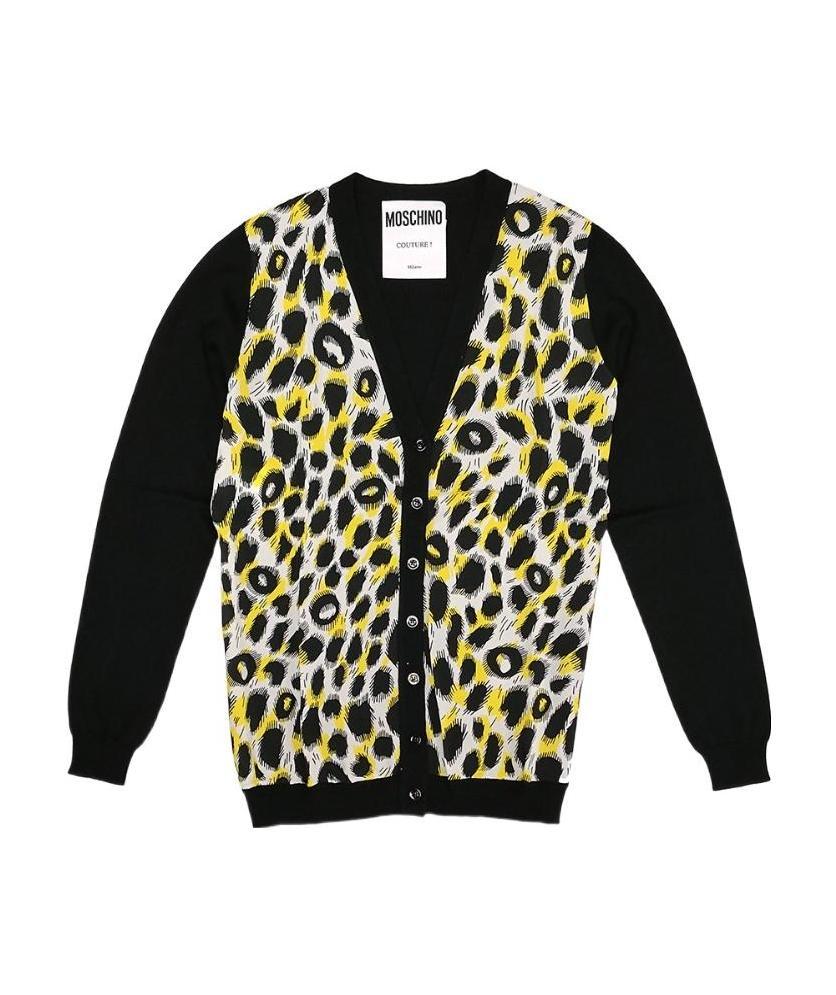 Moschino Leopard Knitted Cardigan In Black