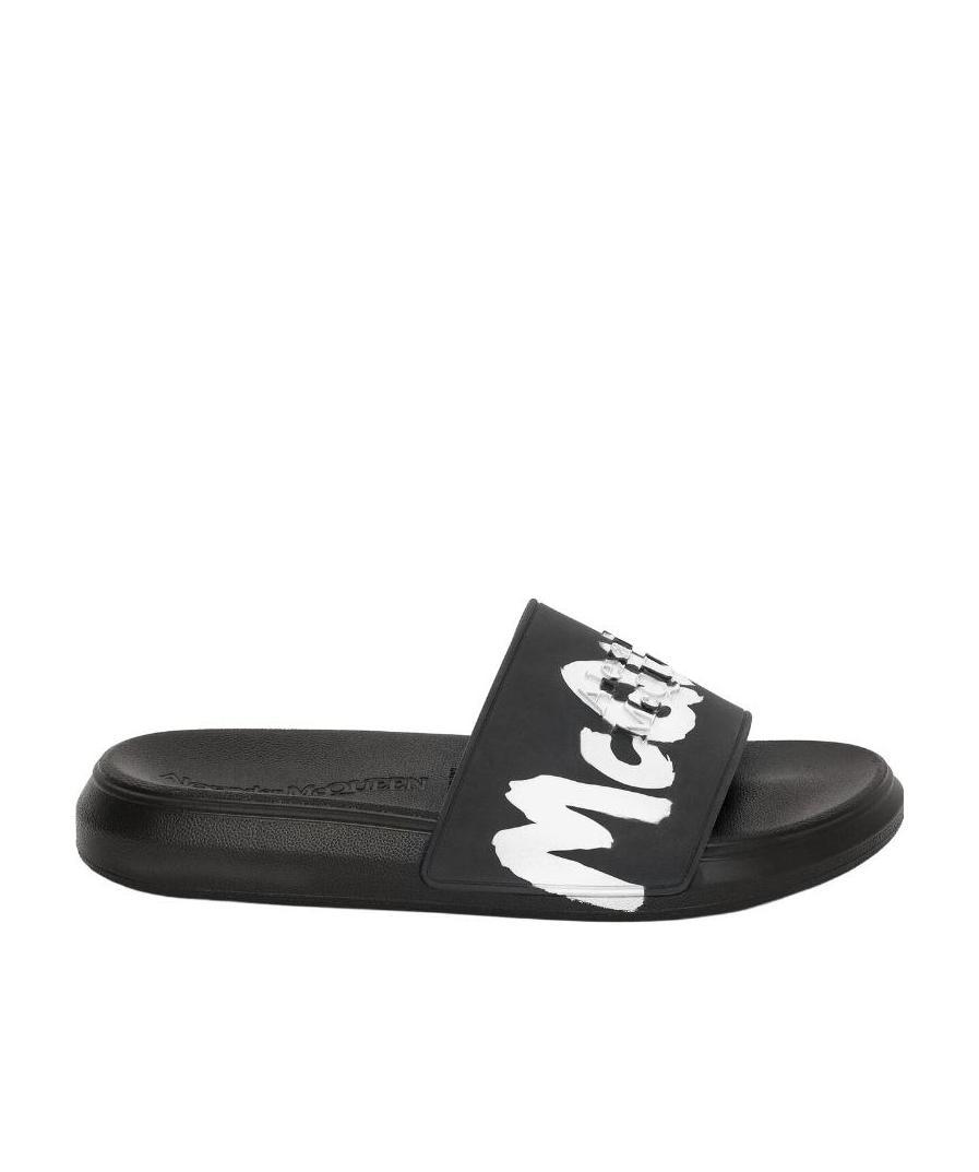 ALEXANDER MCQUEEN LOGO-PRINT OPEN TOE SLIDES