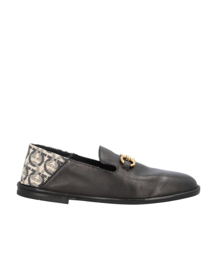 Ferragamo Gancini-print Panel Detail Loafers In Black