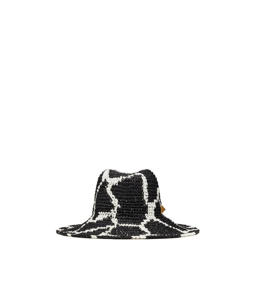 Valentino Giraffa Re-edition Motif Raffia Fedora In Black
