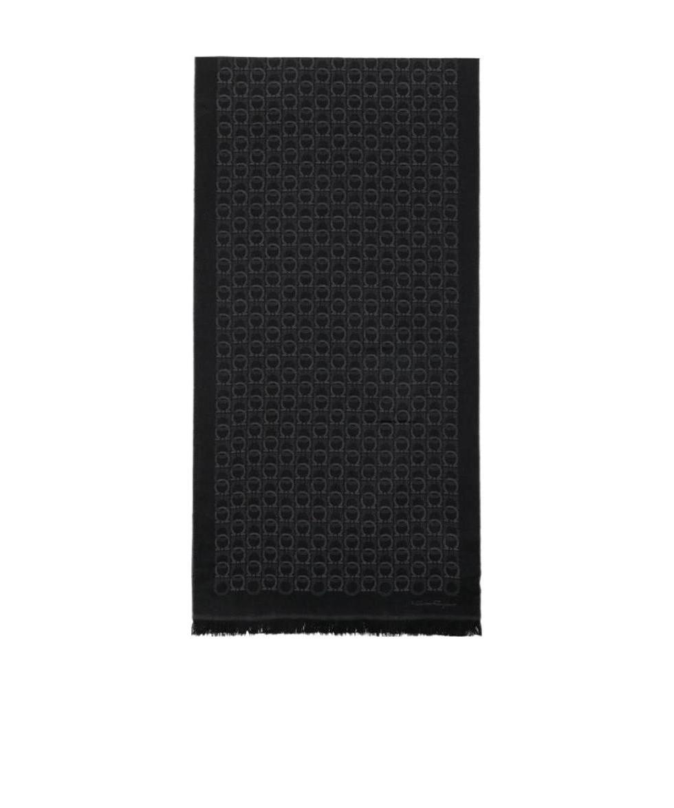 Ferragamo Black Logo Fringed Scarf In Black