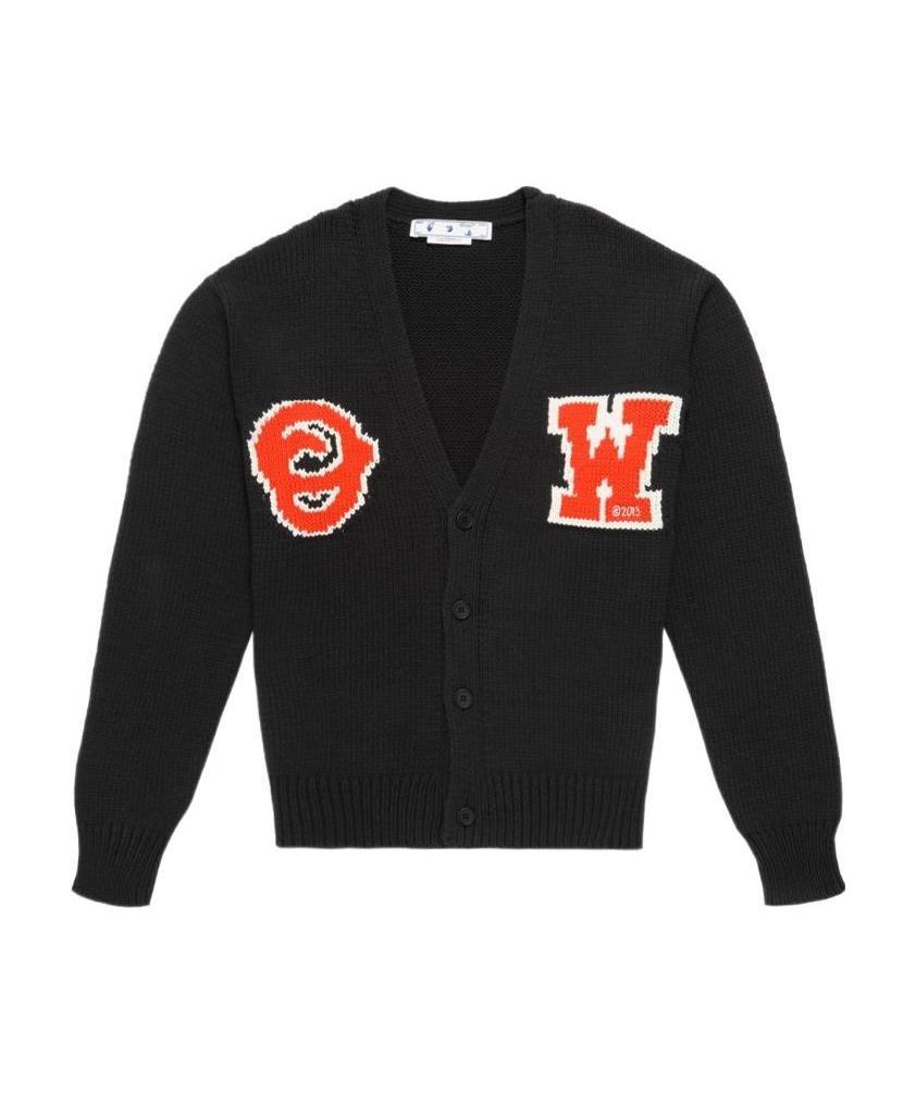 Off-white Black Cardigan With Logo In Black