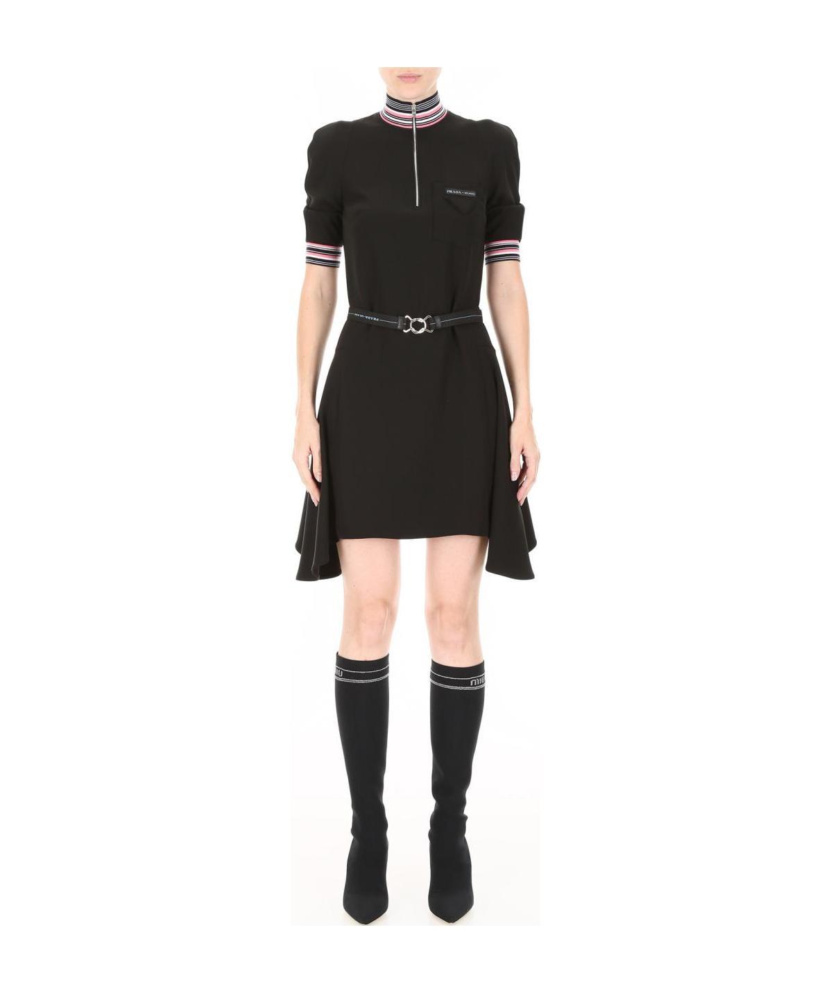 PRADA ZIPPER SHORT-SLEEVED HIGH-COLLAR SPORTS DRESS