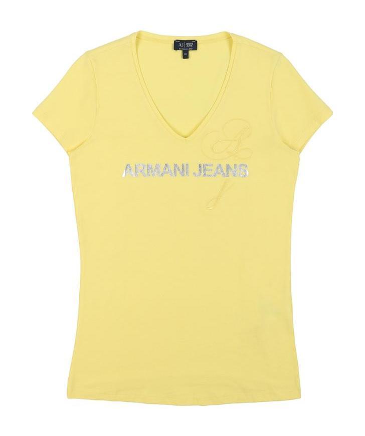 Shop Armani Jeans V-neck Logo T-shirt In Yellow