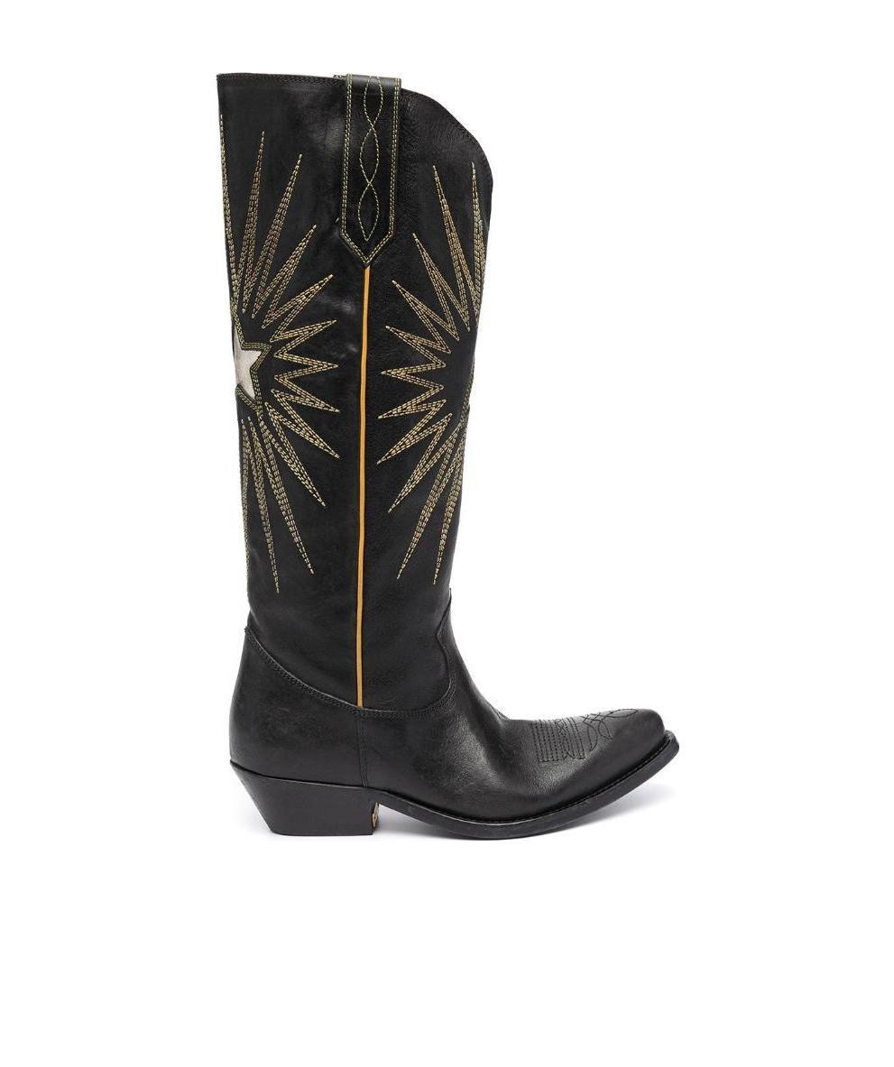 Golden Goose Low Wish Star Cowboy-style Boots In Black
