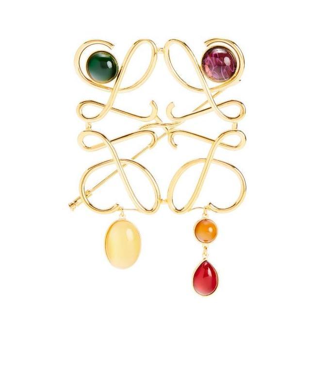 Loewe Xl Anagram Brooch In Metal In Yellow