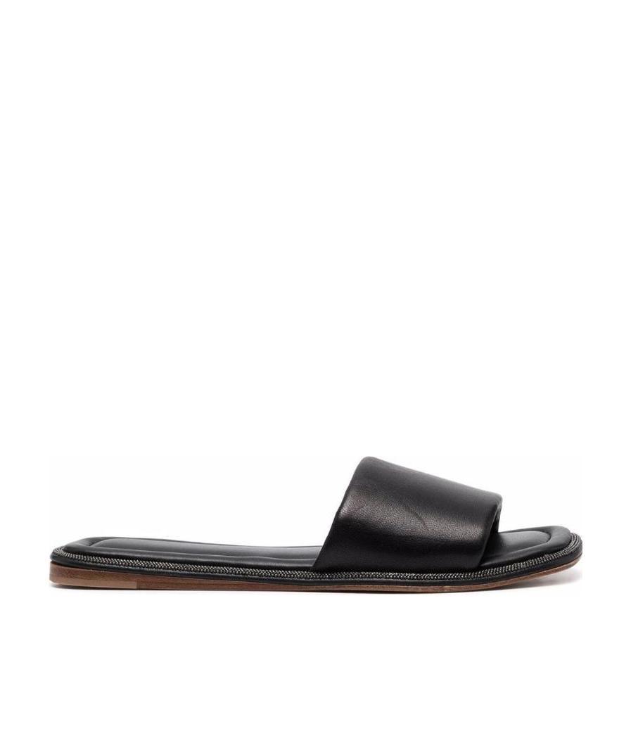 Brunello Cucinelli Monili-embellished Leather Slides In Black