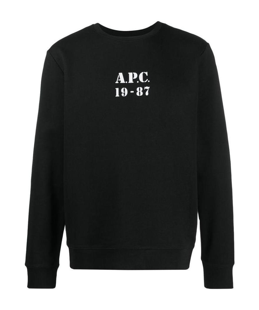 Apc Logo Print Round Neck Sweatshirt In Black