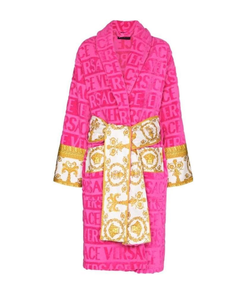 Versace I Heart Baroque Cotton Bath Robe In Pink
