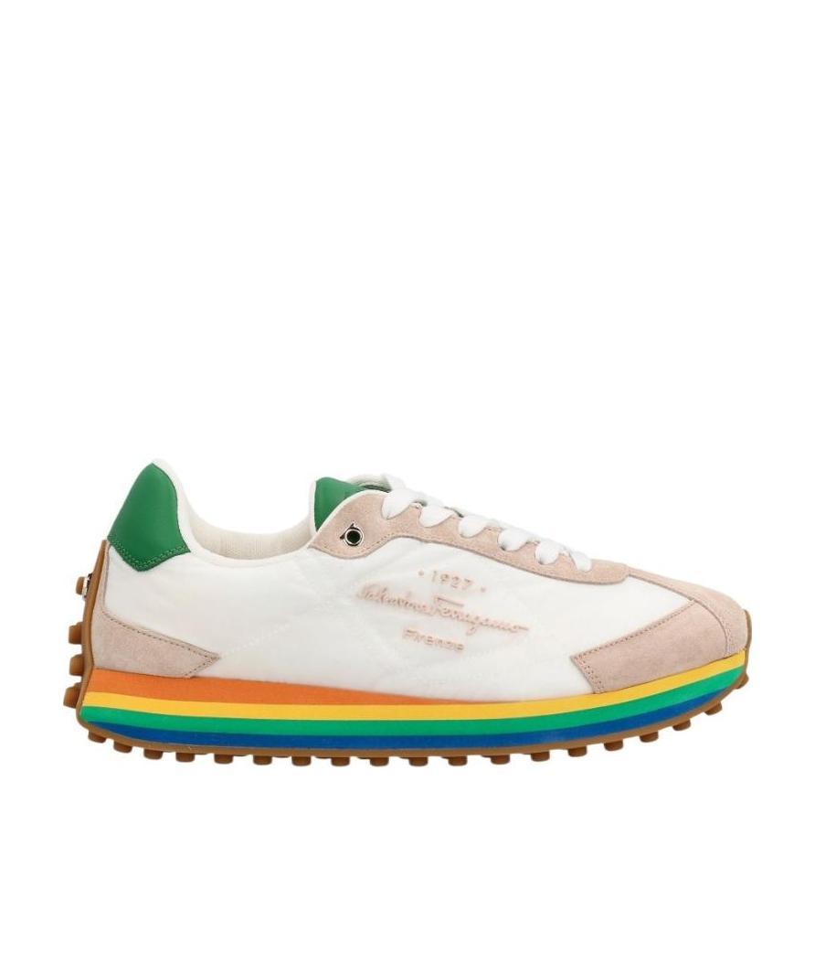 Ferragamo Iggy Rainbow-sole Sneakers In White