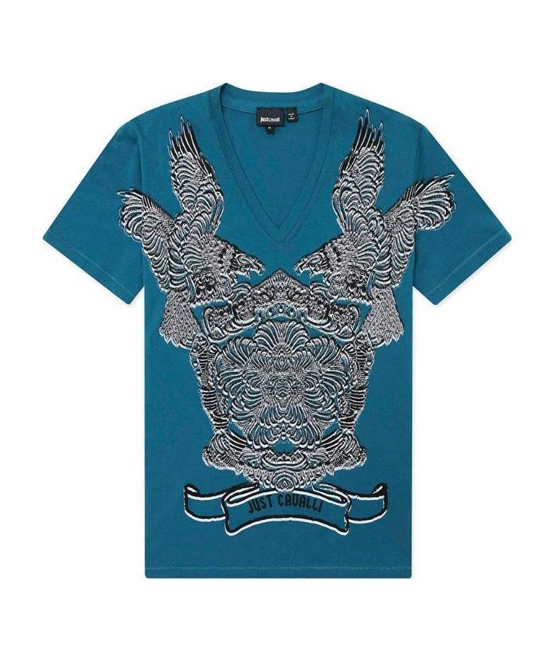 Just Cavalli V-collar Short-sleeved T-shirt In Blue