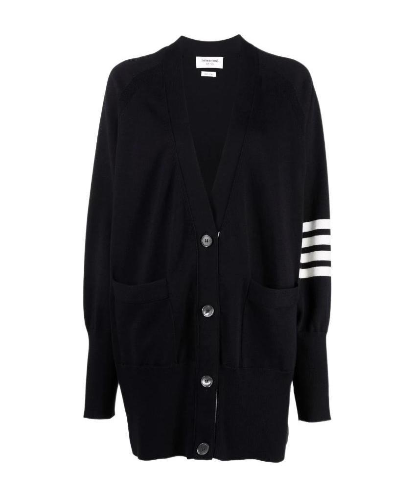 Thom Browne 4-bar Knitted Cardigan In Black