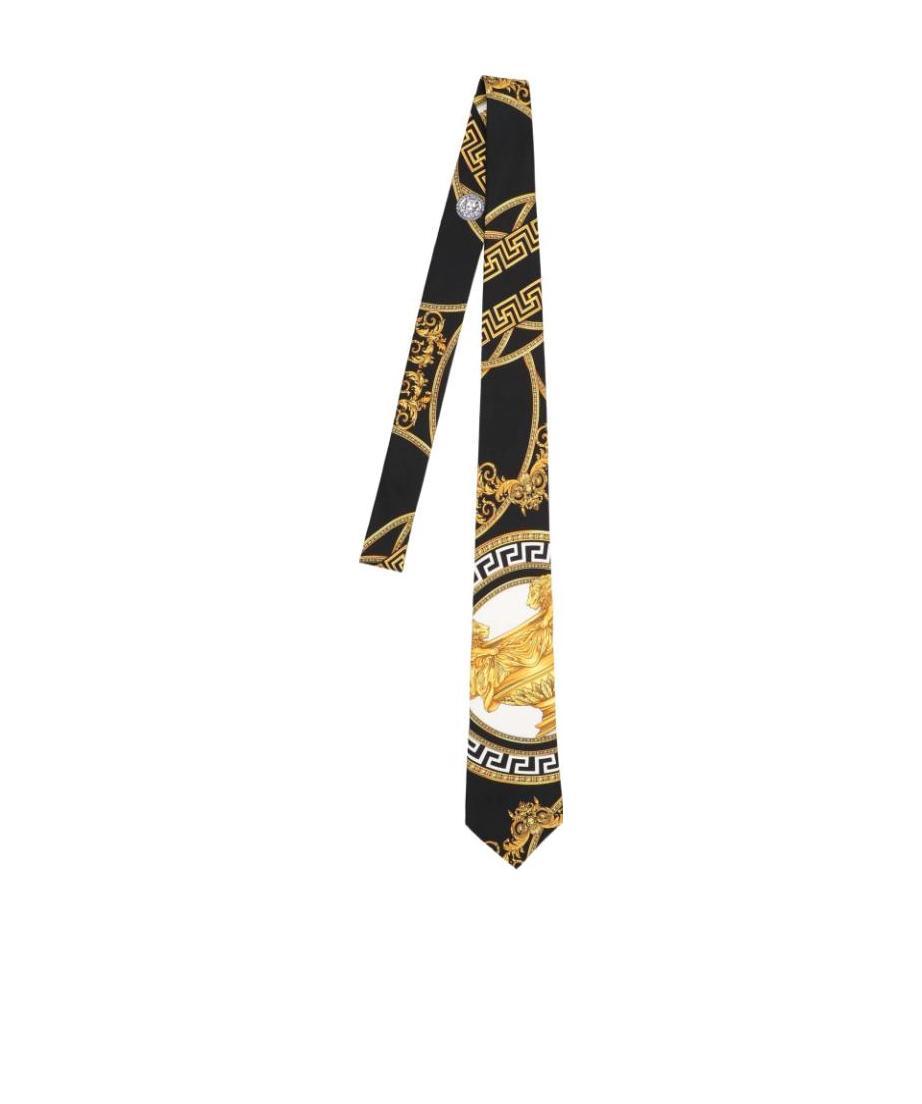 Versace Baroque Pattern-print Silk Tie In Black