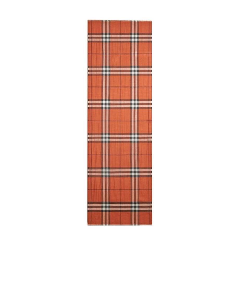Burberry Orange Plaid Silk Wool Blended Scarf In Multicolor