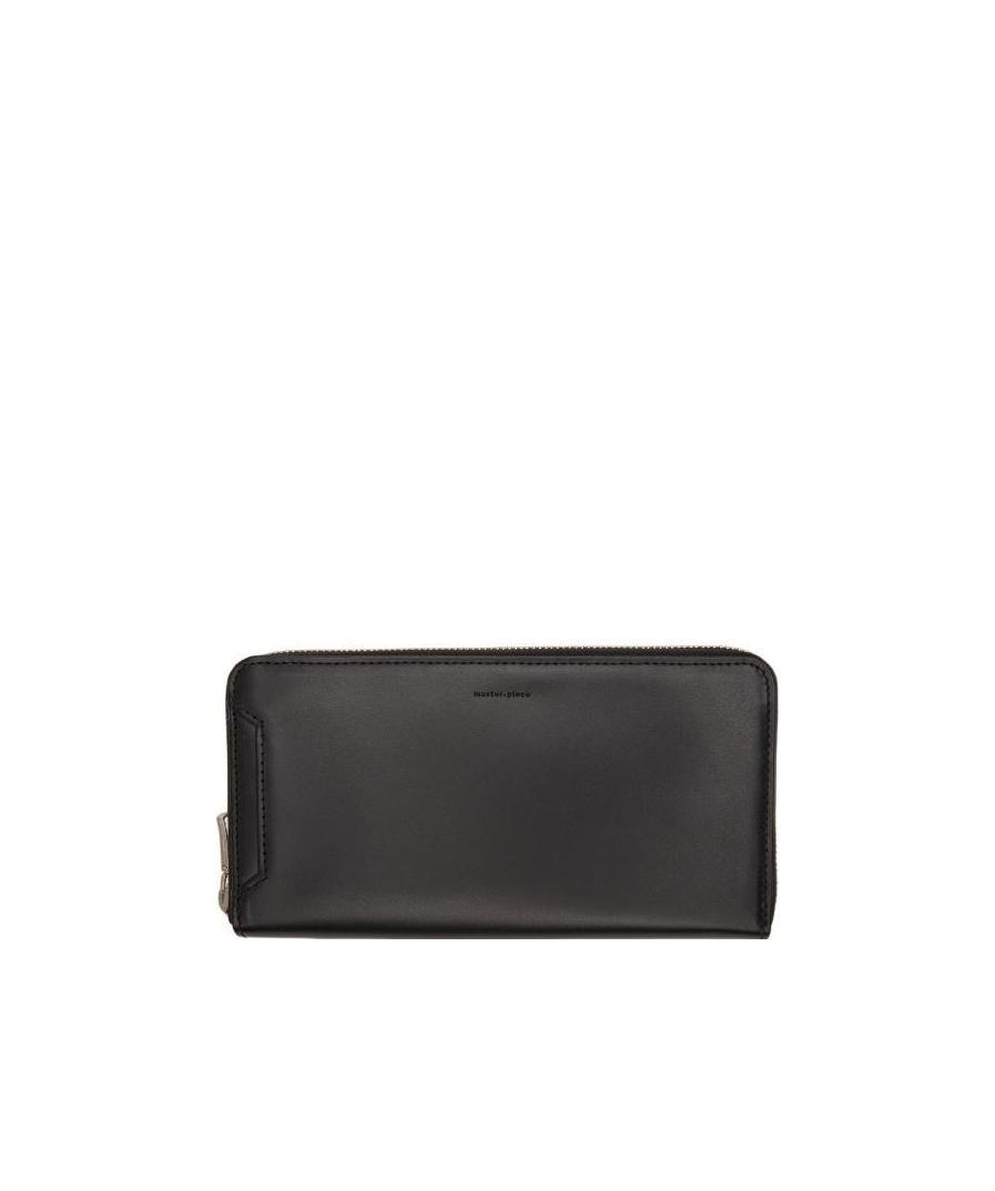 Master-piece Logo Embossed Zipper Wallet In Black