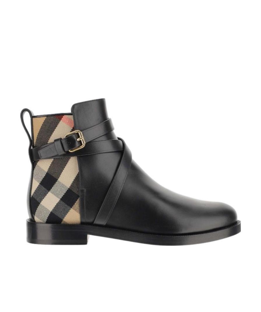 BURBERRY HOUSE CHECK LEATHER ANKLE BOOTS