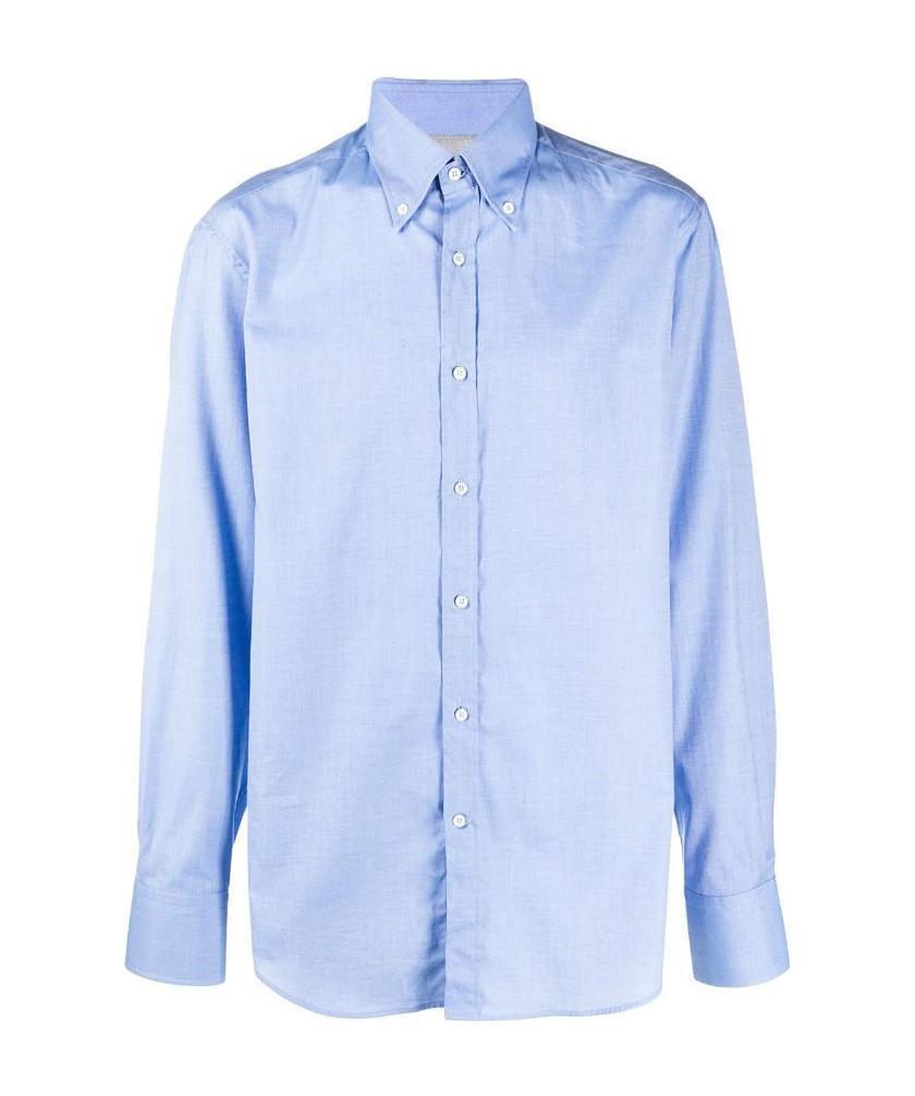 Brunello Cucinelli Plain Blue Cotton Shirt In Blue