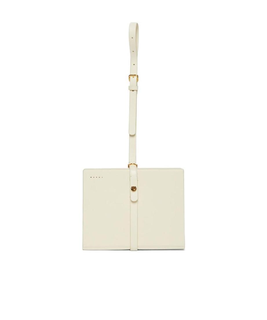 Marni Calf Leather Strapped Clutch Bag In White