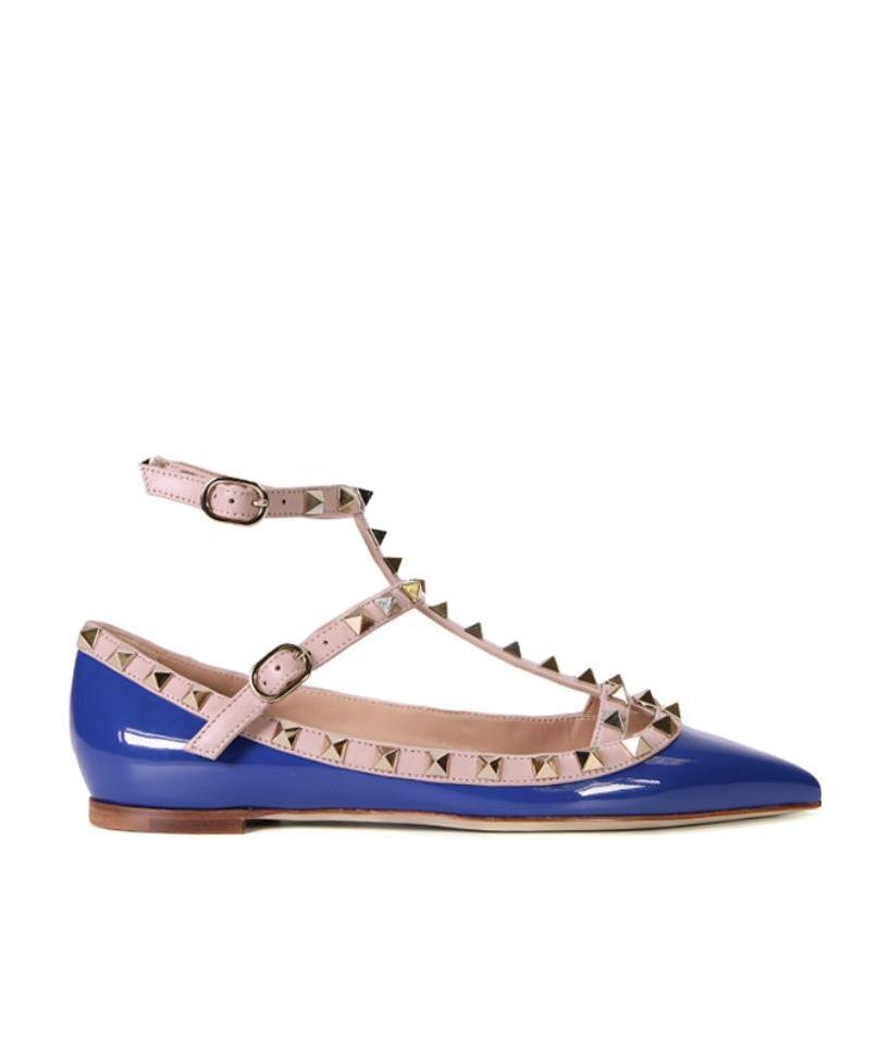 Valentino Garavani Rockstud Buckle Ballet Shoes In Blue