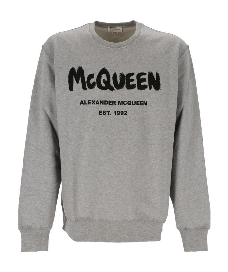 Alexander Mcqueen Graffiti-print Crew-neck Sweatshirt In Gray