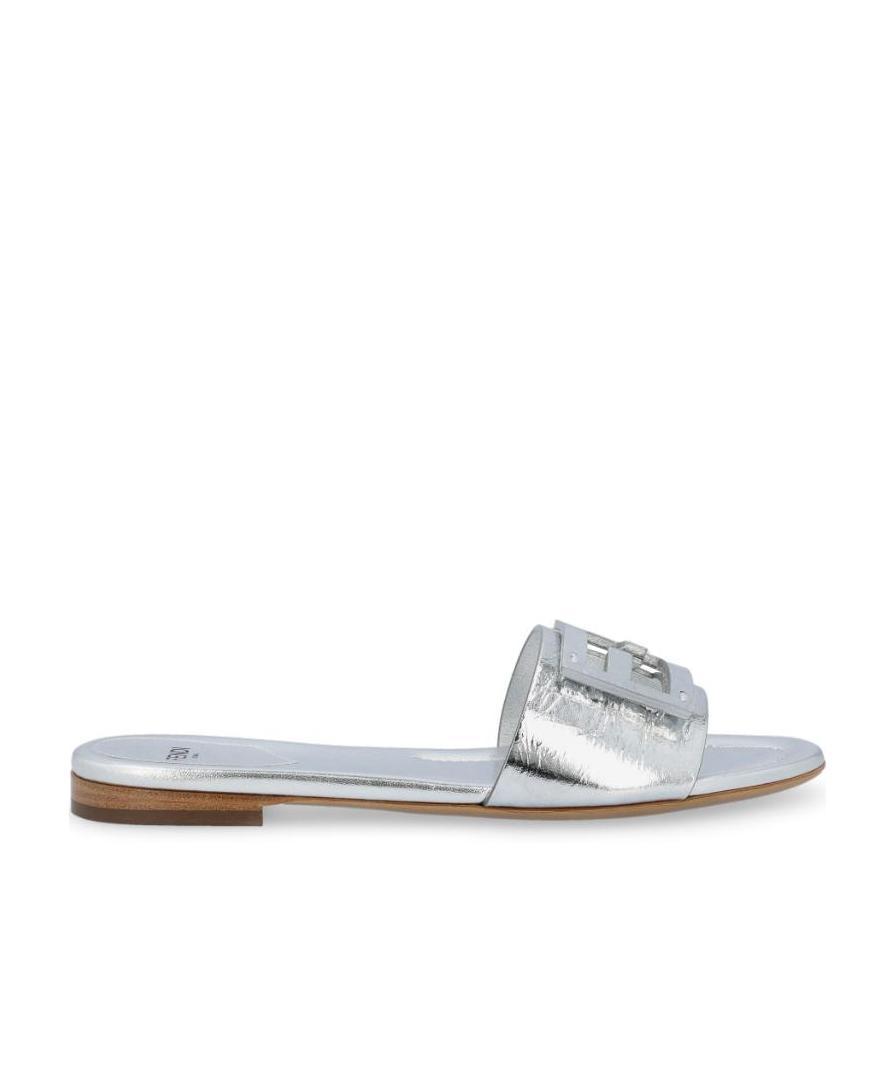 Shop Fendi Ff Logo Plaque Sandals In Gray