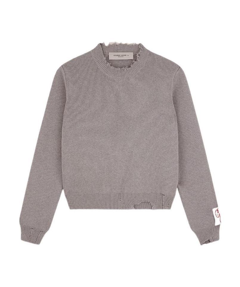 Golden Goose Distressed Cotton-blend Jumper In Gray