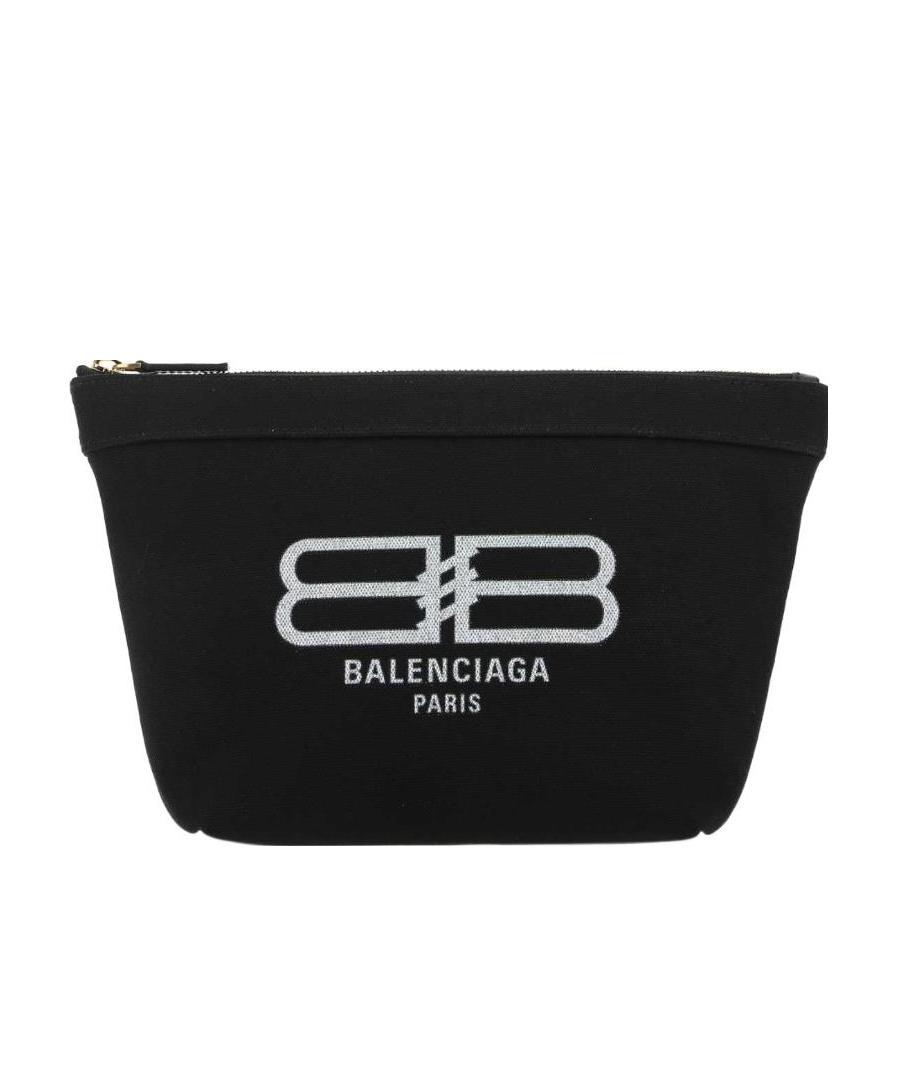 Balenciaga Logo-print Cotton Makeup Bag In Black/white