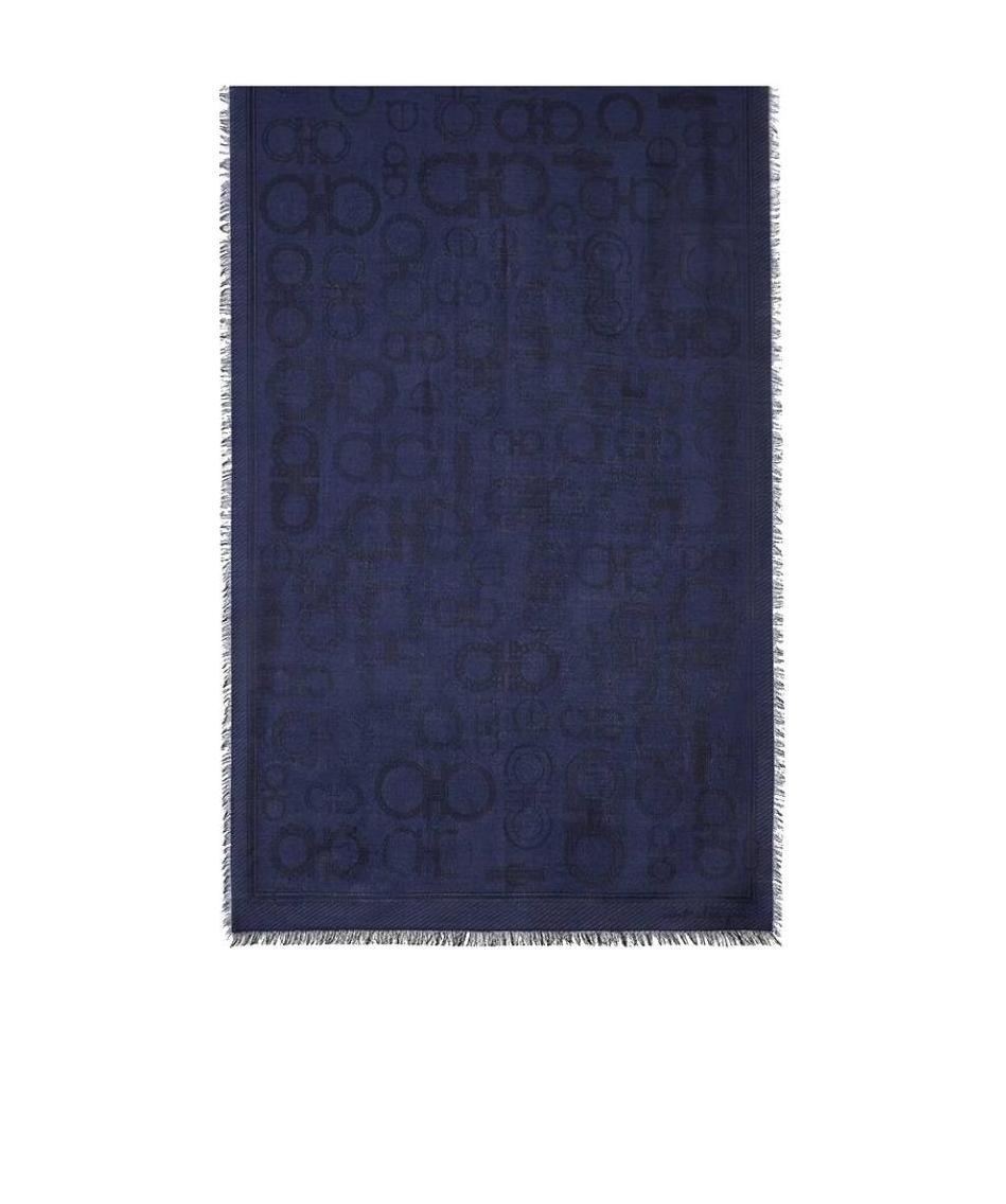 Ferragamo Jacquard Gancini Pattern Scarf In Blue