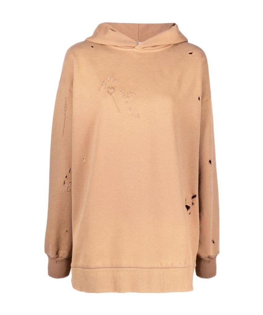 Acne Studios Ripped Cotton Hoodie In Nude