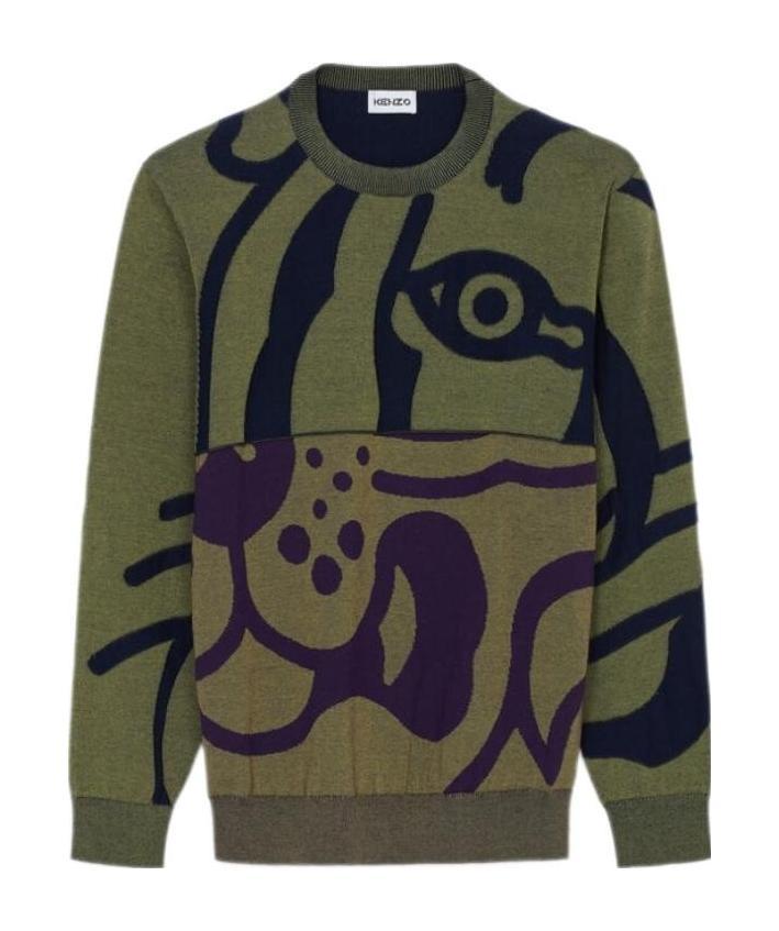 Kenzo Tiger Intarsia-knit Jumper In Green