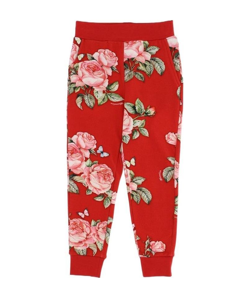 Monnalisa Rose Pattern Print Track Trousers In Red