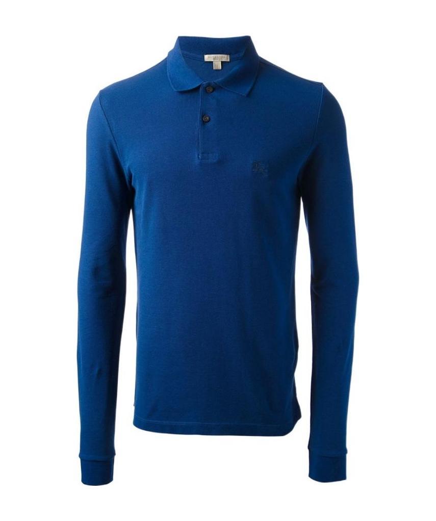 Burberry Logo Long-sleeved Polo Shirt In Blue