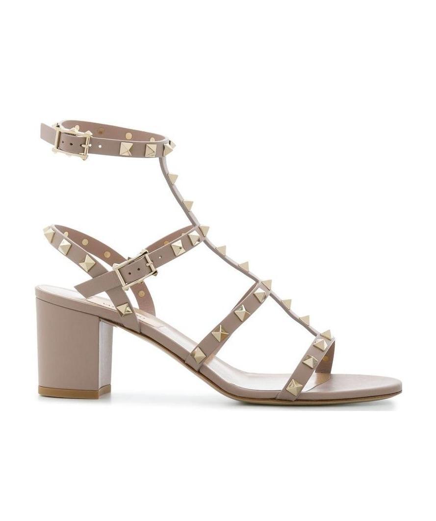 Shop Valentino Rockstud Calfskin Ankle Strap Sandal 60 Mm In Nude