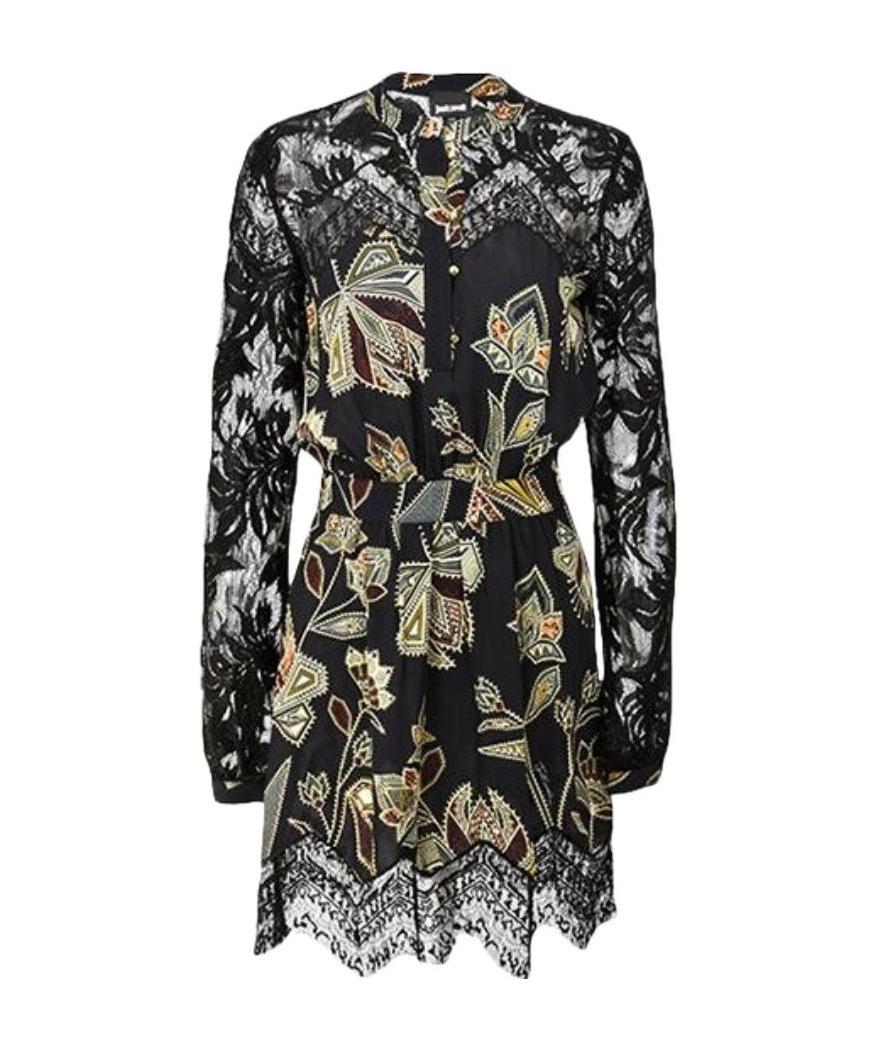 Shop Just Cavalli Lace Long-sleeved Dress In Black