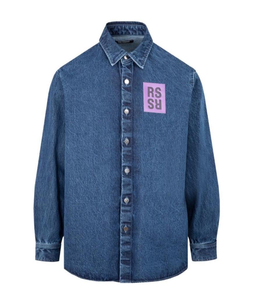 Raf Simons Logo Patch Buttoned Denim Shirt In Blue