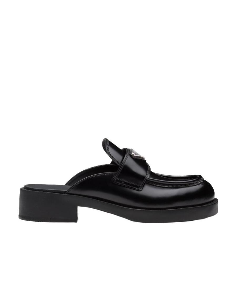 Prada Logo-plaque Leather Mules In Black