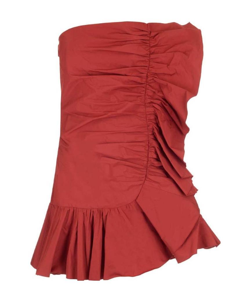 RED VALENTINO STRAPLESS RUFFLE TRIM MINI DRESS 