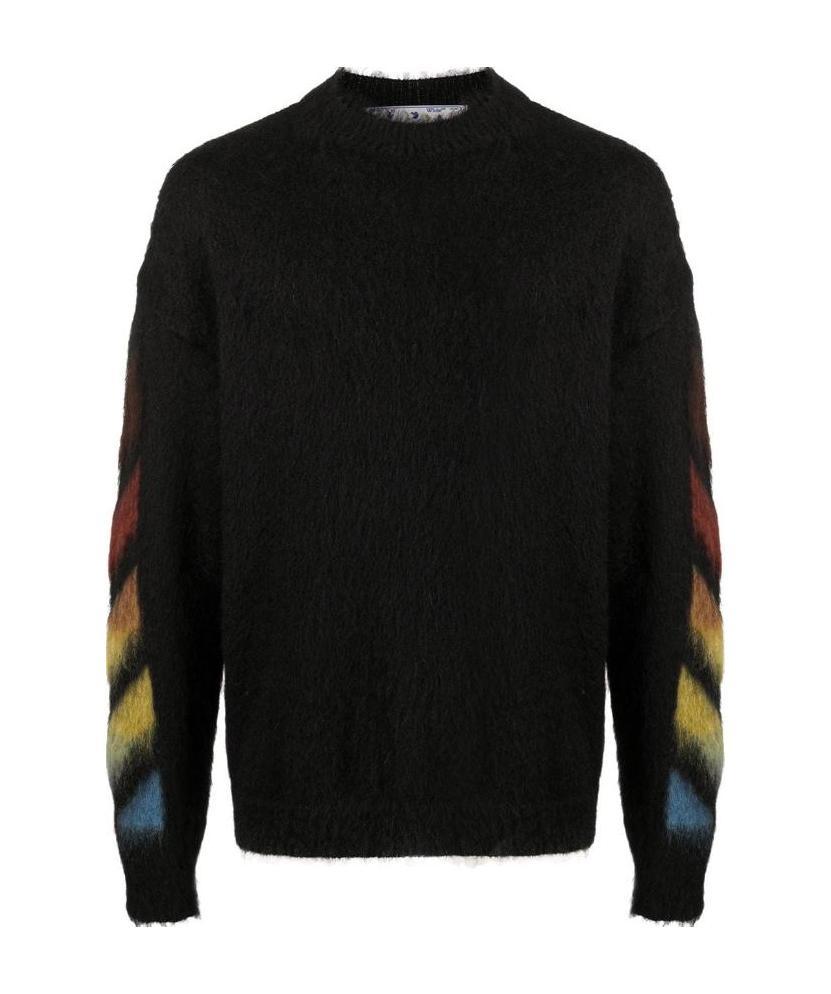 Off-white Brushed Wool Crew-neck Sweater With Contrasting Logo In Black