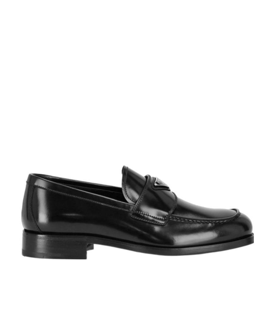 Prada Classic Round Toe Leather Loafers With Low Block Heel In Black
