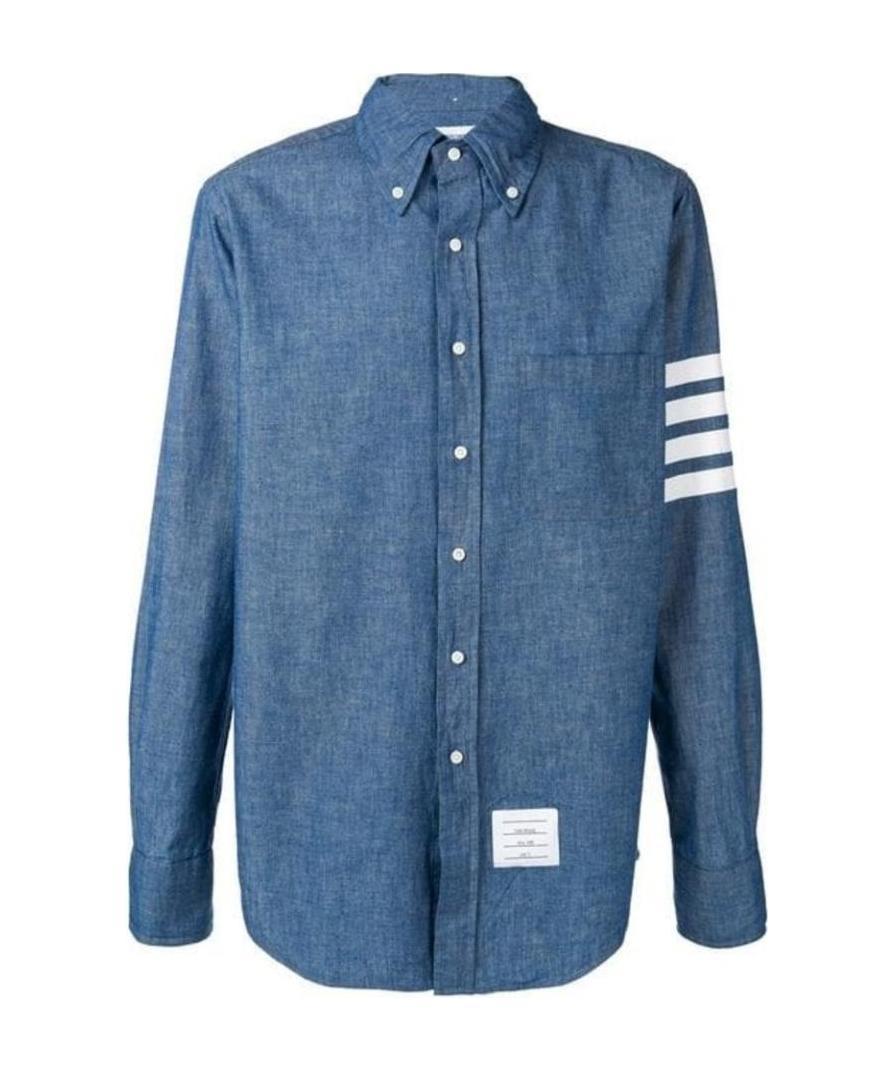 Thom Browne 4-bar Straight-fit Chambray Shirt In Blue